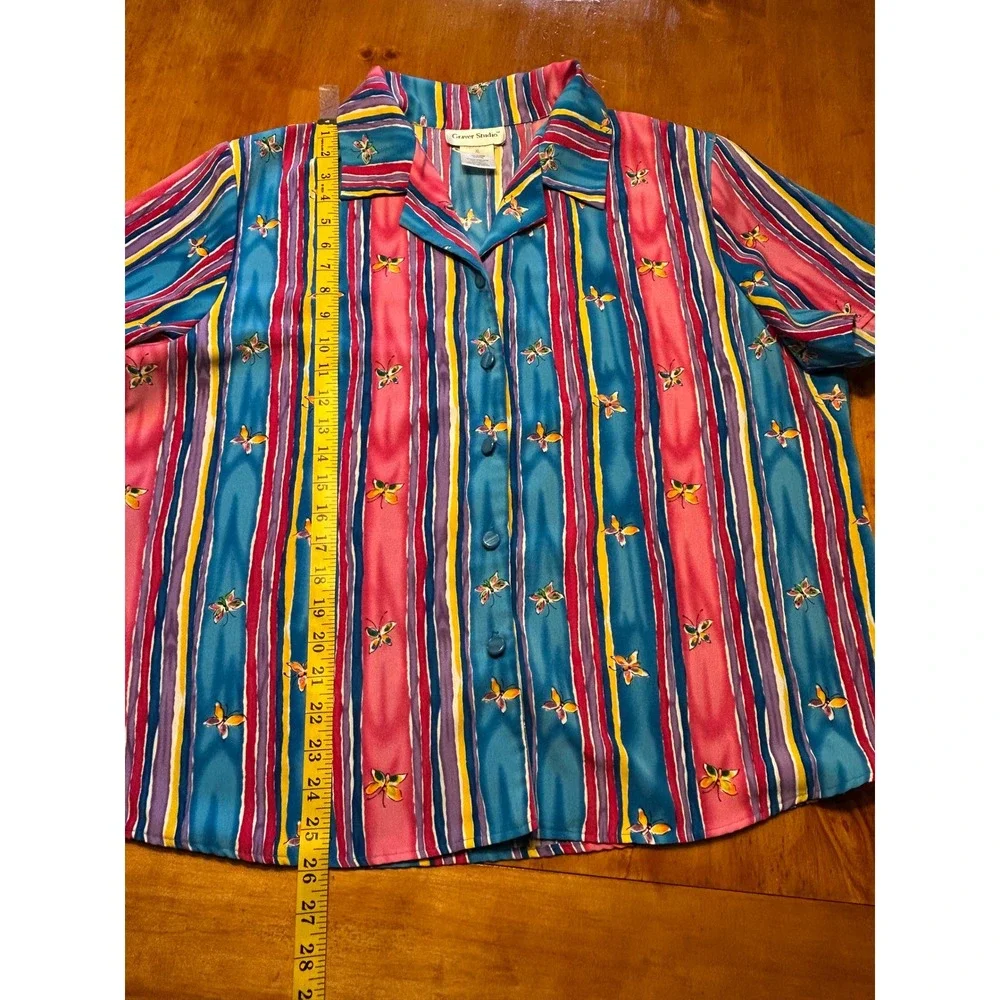 Graver Studio Y2K 3 Piece Set Butterfly Cardigan Shirt Skirt Pink Teal Fairy XL